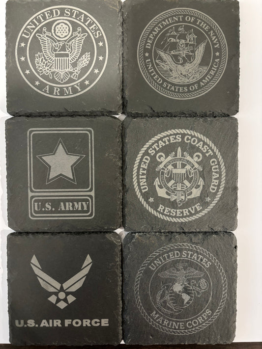 4"x4" Slate Coasters - Military Branches